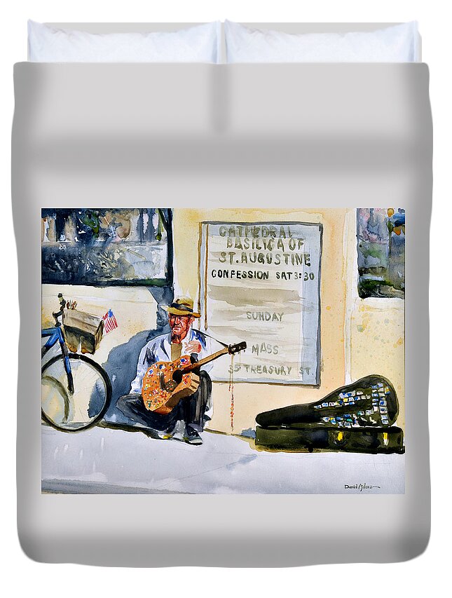 People Duvet Cover featuring the painting Da192 Guitar Man by Daniel Adams by Daniel Adams