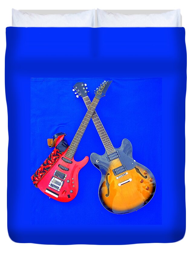 Electric Duvet Cover featuring the photograph Double Heaven - Guitars at Rest by Steve Kearns