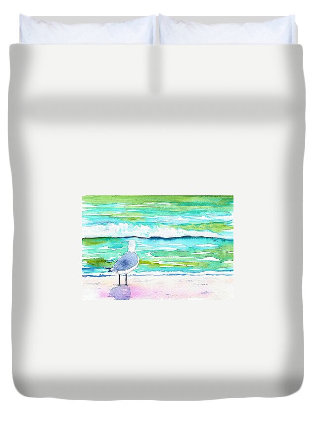 Seagull Duvet Cover featuring the painting Gull by Anne Marie Brown