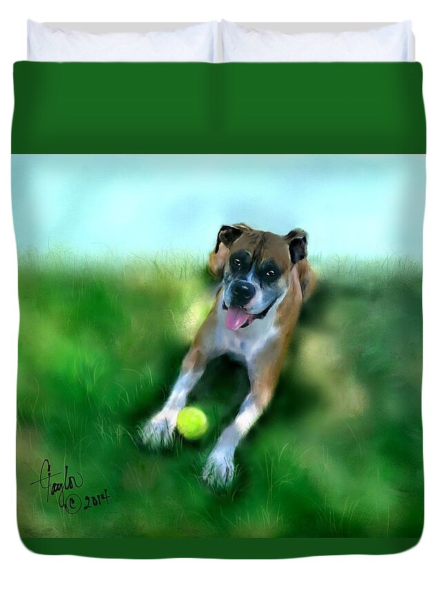 Dogs Duvet Cover featuring the painting Gus the Rescue Dog by Colleen Taylor