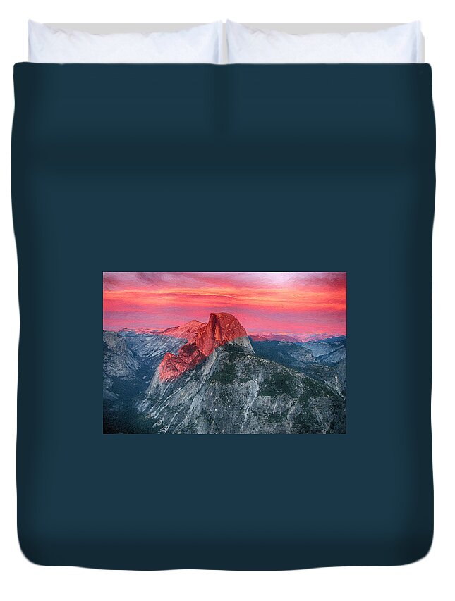 Sunset Duvet Cover featuring the painting Half Dome Sunset from Glacier Point by John Haldane