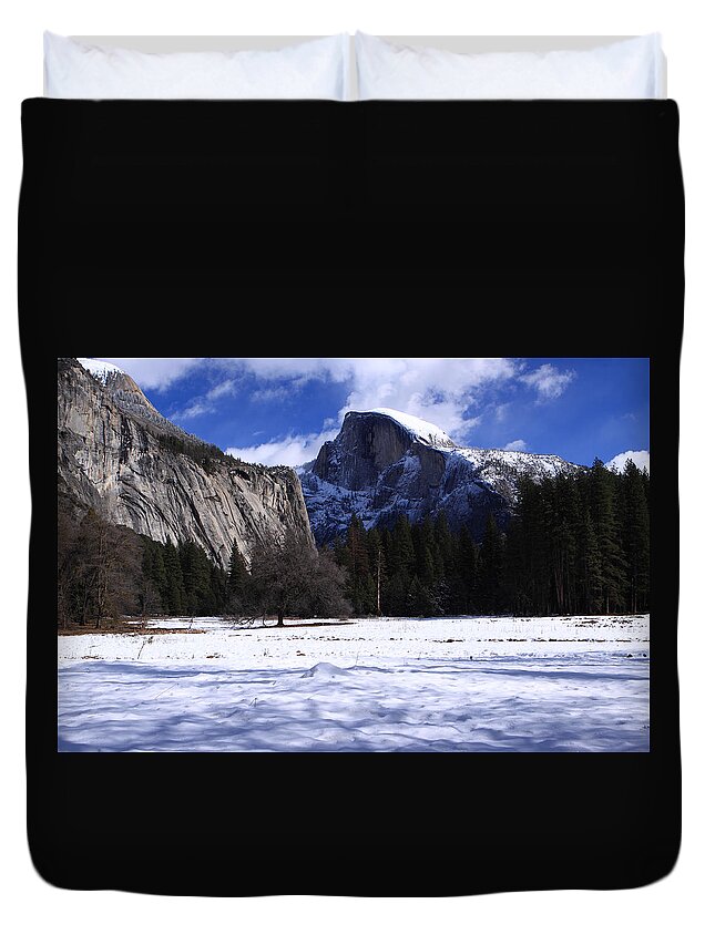 Half Dome Duvet Cover featuring the photograph Half Dome winter snow by Duncan Selby