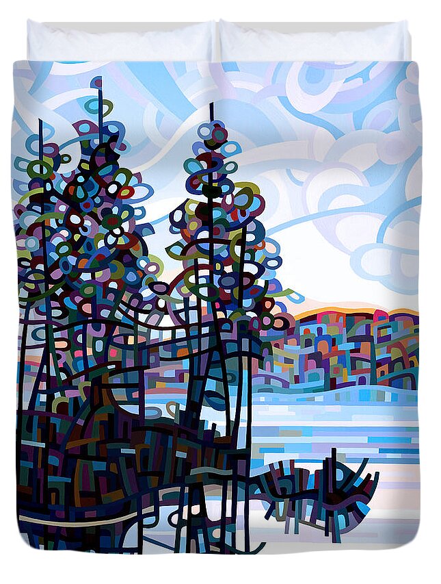 Art Duvet Cover featuring the painting Haliburton Morning by Mandy Budan