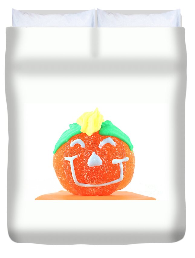 Cup Duvet Cover featuring the photograph Halloween pimpkin sweet by Simon Bratt