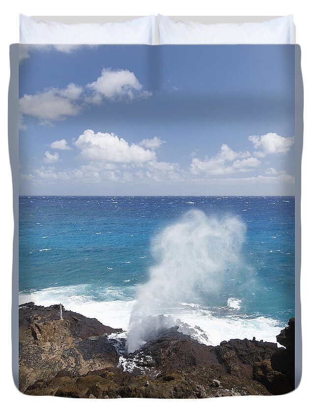 Blow Duvet Cover featuring the photograph Halona Blowhole by Brandon Tabiolo