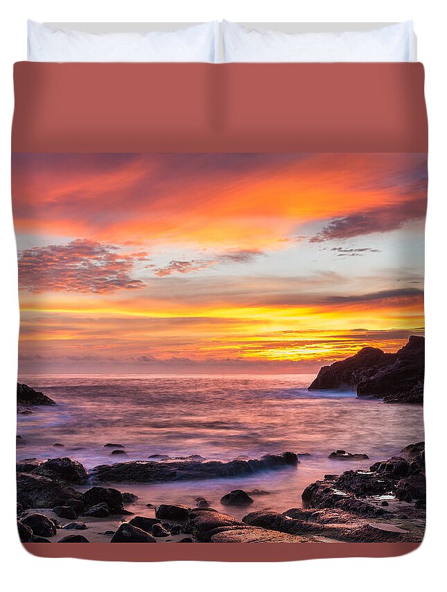 Aqua Duvet Cover featuring the photograph Halona Cove Sunrise 4 by Leigh Anne Meeks