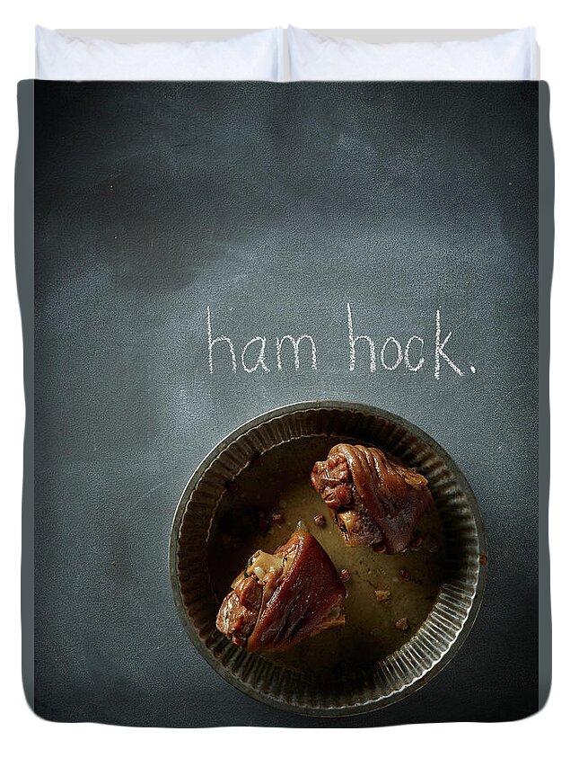 Black Background Duvet Cover featuring the photograph Ham Hocks by Lew Robertson