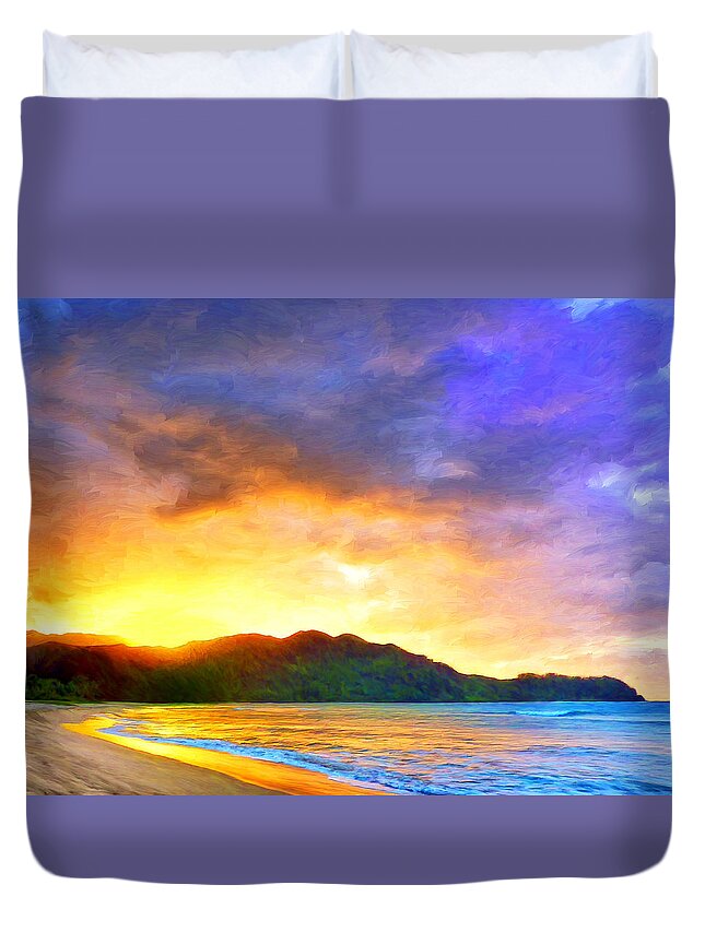 Sunset Duvet Cover featuring the painting Hanalei Sunset by Dominic Piperata