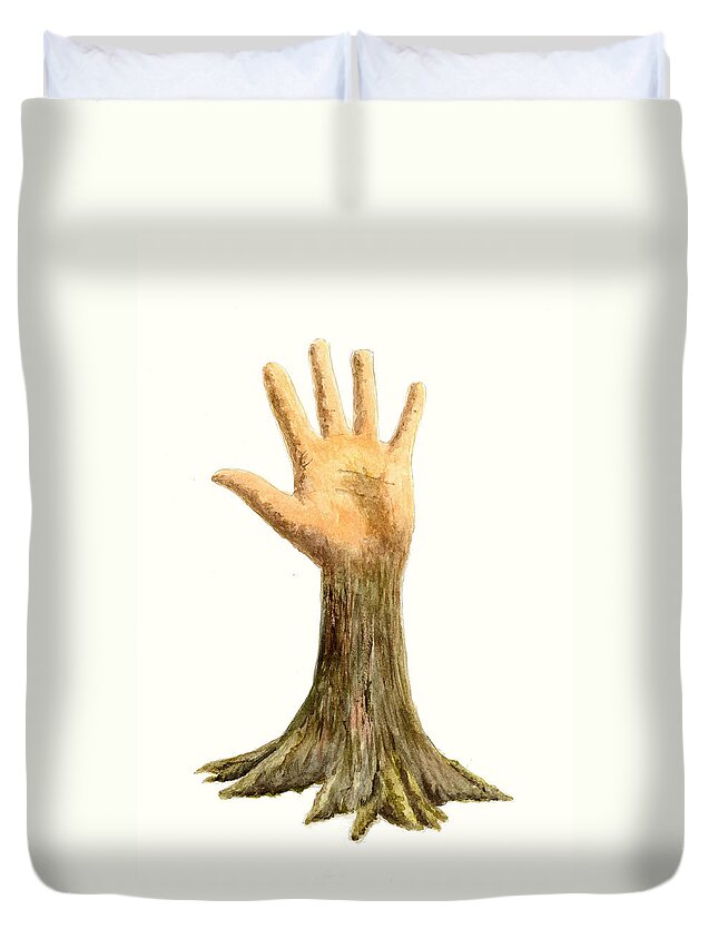 Hand Duvet Cover featuring the painting Hand Tree by Michael Vigliotti