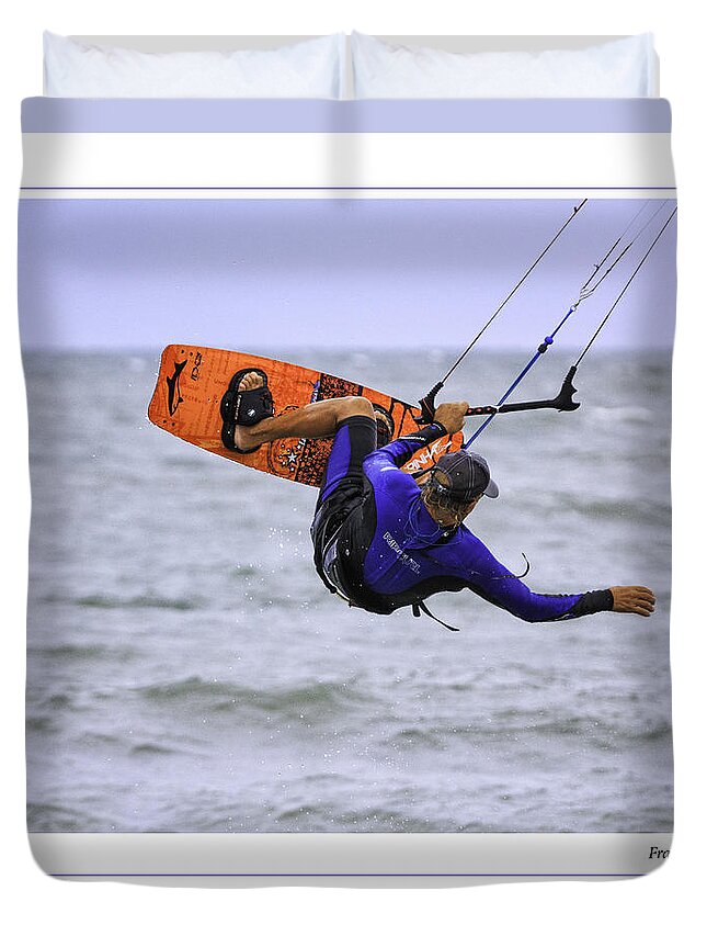Kitesurfing Duvet Cover featuring the photograph Hang In There Poster by Fran Gallogly