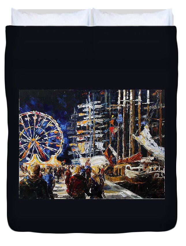 Boat Duvet Cover featuring the painting Hanse Sail Rostock Germany by Barbara Pommerenke