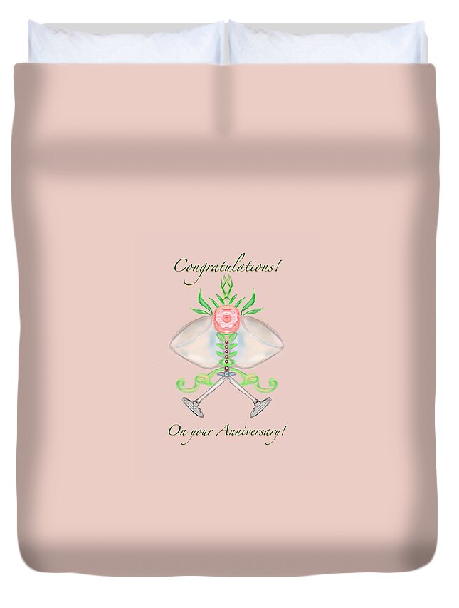 Greeting Card Duvet Cover featuring the digital art Happy Anniversary 1 by Christine Fournier