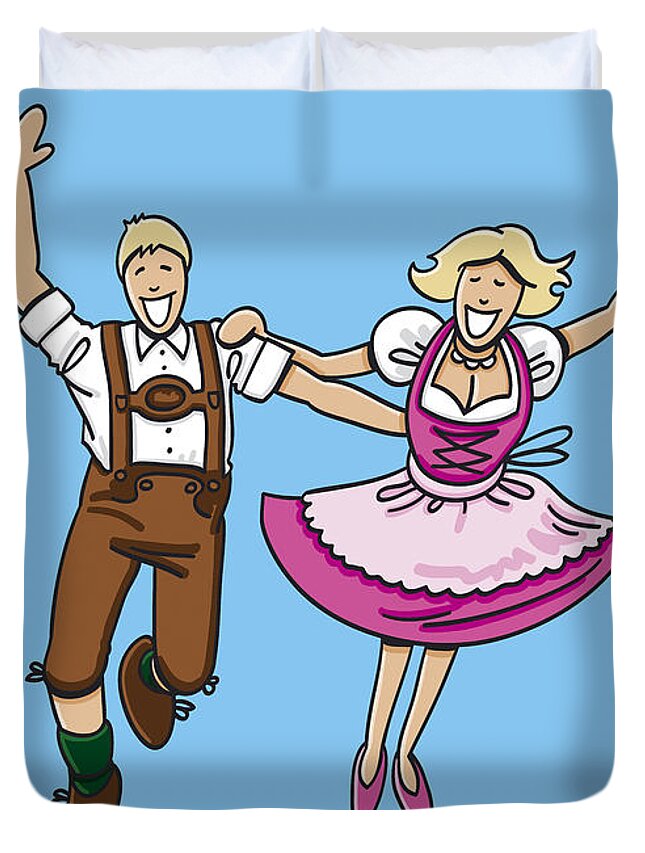 Frank Ramspott Duvet Cover featuring the digital art Happy Bavarian Couple Dancing by Frank Ramspott