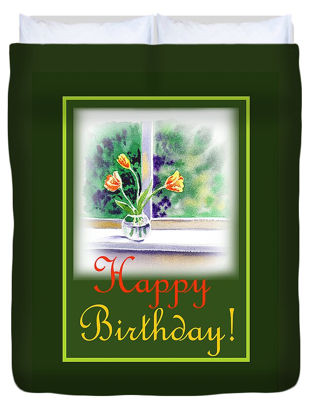 Happy Birthday Duvet Cover featuring the painting Happy Birthday Tulip Bunch by Irina Sztukowski