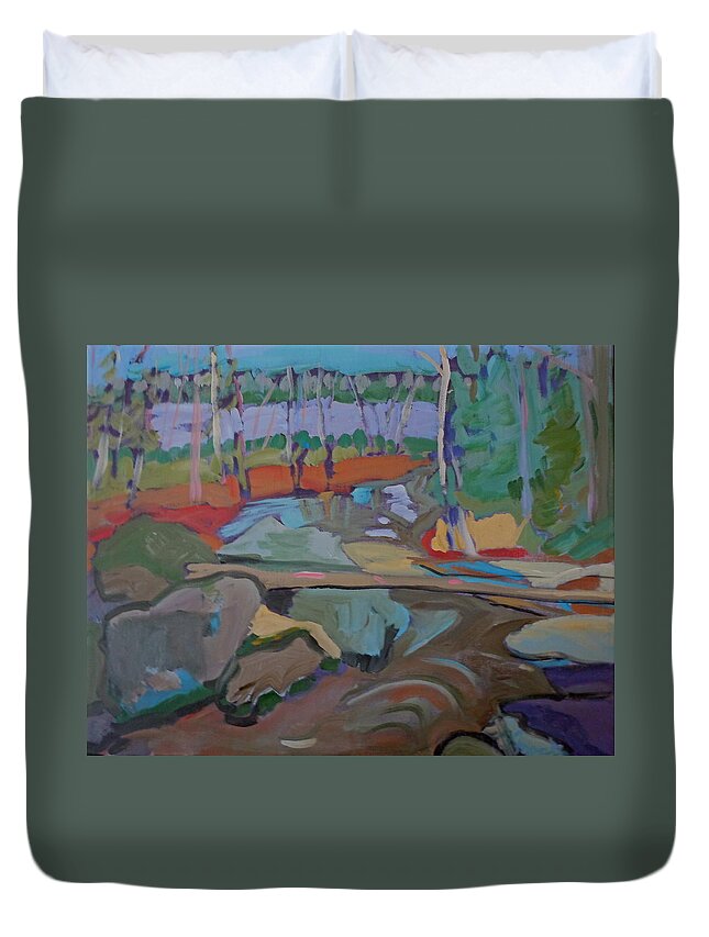 Landscape Duvet Cover featuring the painting Happy Brook by Francine Frank