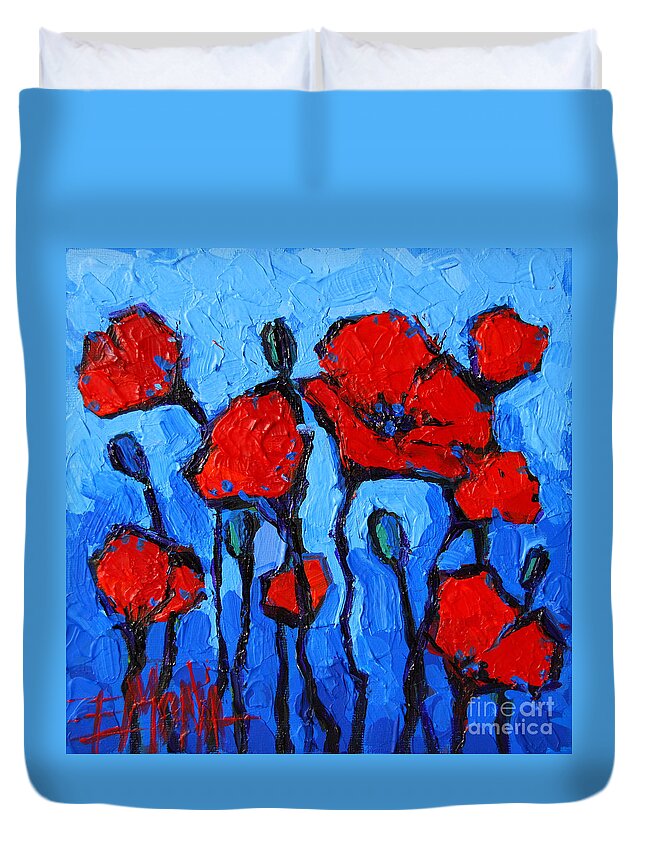 Happy Coquelicots Duvet Cover featuring the painting Happy Coquelicots by Mona Edulesco