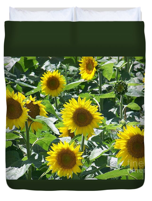 Sunflowers Duvet Cover featuring the photograph Happy Faces by Jackie Mueller-Jones