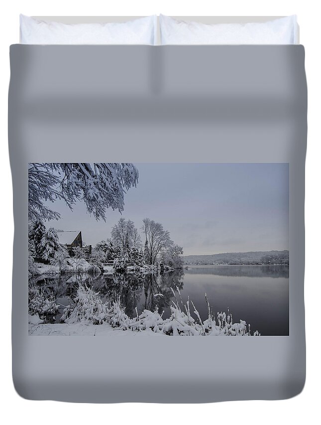 Landscape Duvet Cover featuring the photograph Happy Holidays from Lake Musconetcong by GeeLeesa Productions