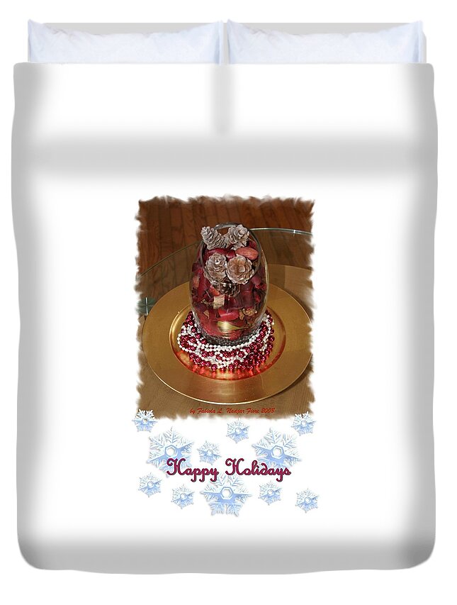 Happy Duvet Cover featuring the photograph Happy Holidays Red Vase by Fabiola L Nadjar Fiore