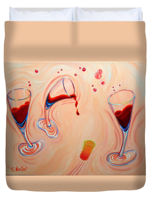 Dancing Duvet Cover featuring the painting Happy Hour by Sandi Whetzel