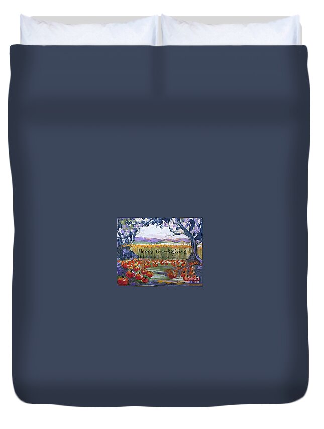 Happy Thanksgiving Duvet Cover featuring the painting Happy Thanksgiving Greeting Card by Jacqui Hawk