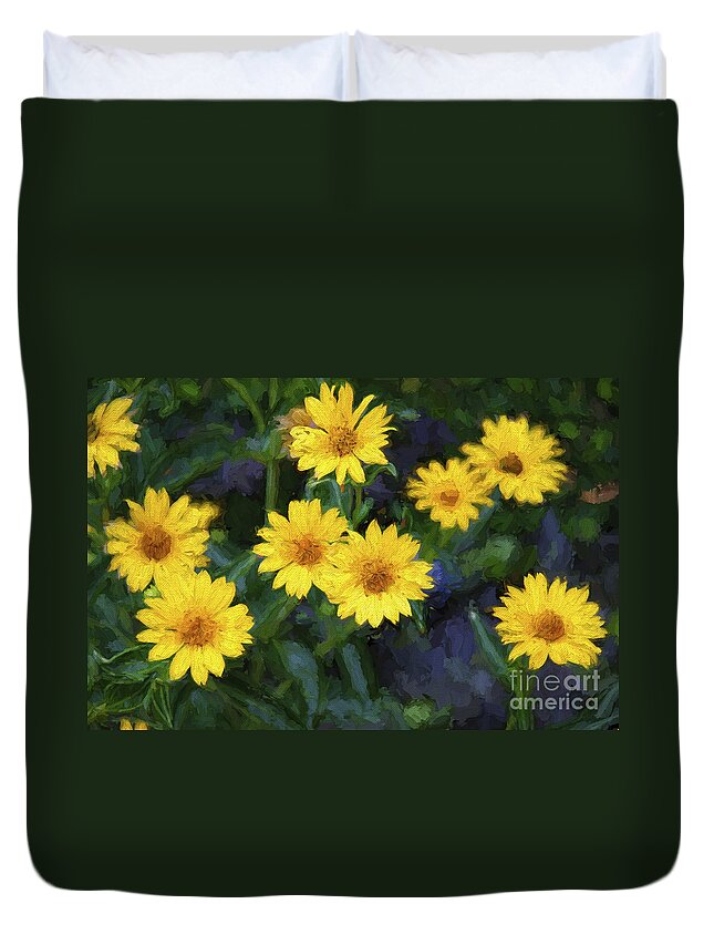 Andee Design Yellow Daisy Duvet Cover featuring the photograph Happy Yellow Flowers Painterly by Andee Design
