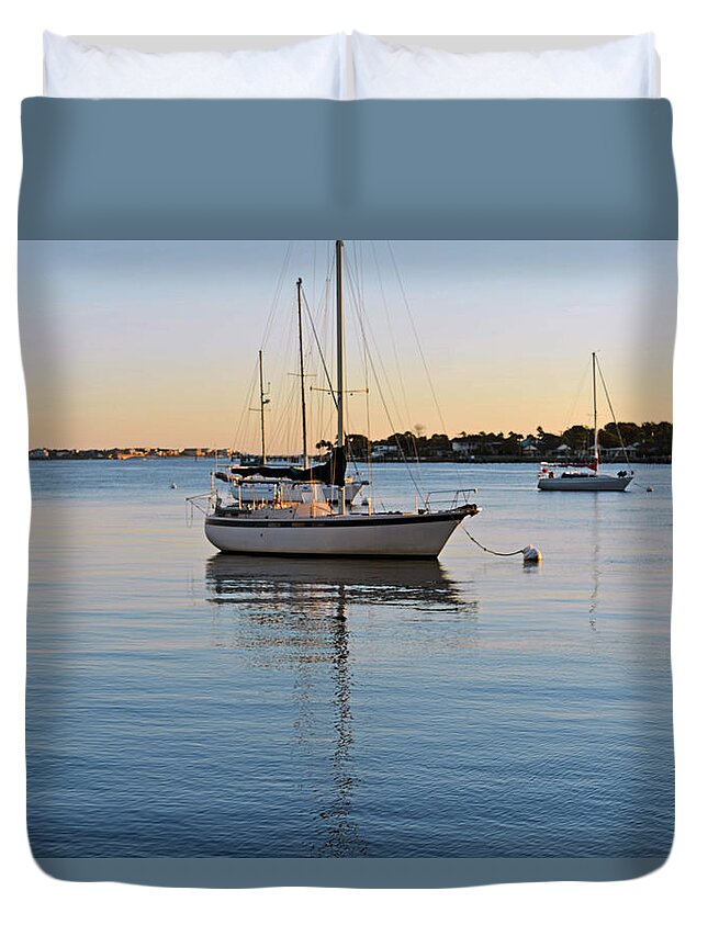 Sail Boat Duvet Cover featuring the photograph Harbor Sunrise by Anthony Baatz
