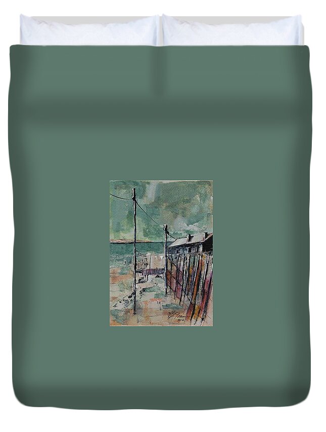 Diane Strain Duvet Cover featuring the painting Harbormaster's Home Away from Home by Diane Strain