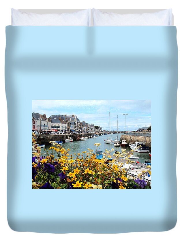 Harbour Duvet Cover featuring the photograph Harbour in Brittany - France by Cristina Stefan