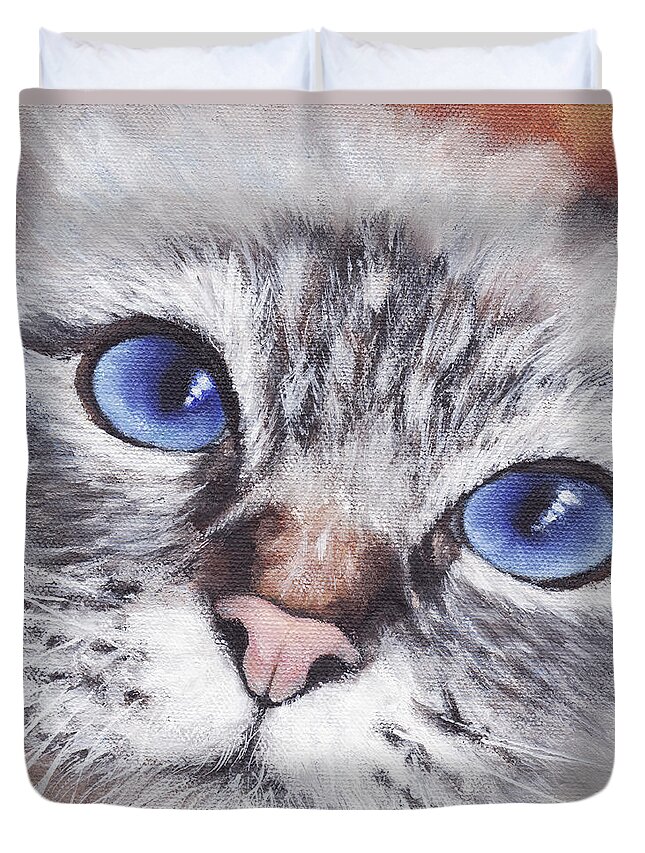 Cat Duvet Cover featuring the painting Harley by Greg and Linda Halom