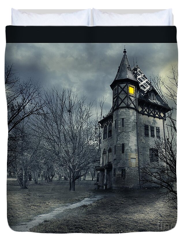 House Duvet Cover featuring the photograph Haunted house by Jelena Jovanovic