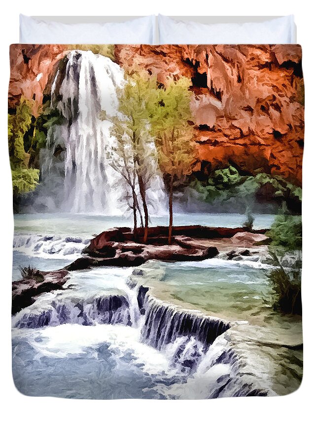 Grand Canyon Duvet Cover featuring the photograph Havasau Falls Painting by Bob and Nadine Johnston