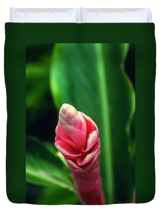 Ginger Duvet Cover featuring the photograph Hawaiian Pink Ginger by Kathy Yates