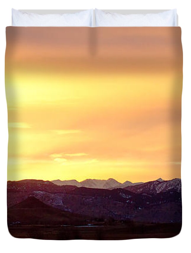 Winter Duvet Cover featuring the photograph Haystack Rocky Mountain Front Range Sunset Panorama by James BO Insogna