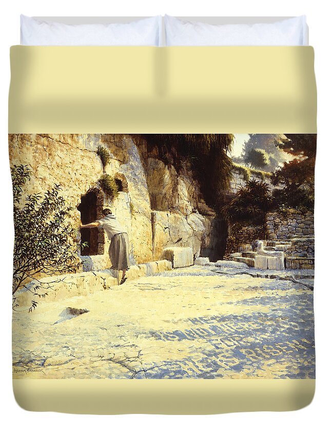 Jerusalem Duvet Cover featuring the painting He is Risen by Graham Braddock