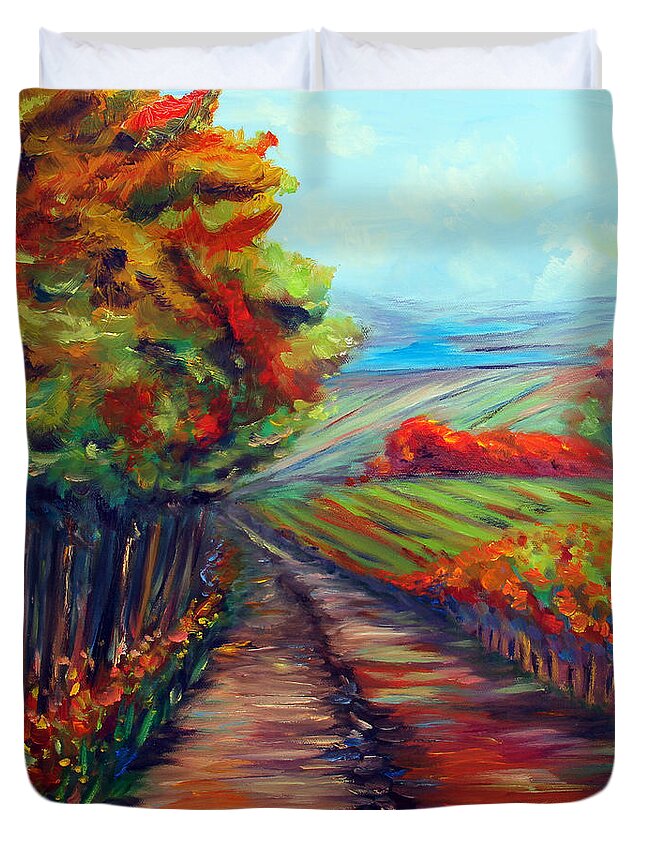 Landscape Duvet Cover featuring the painting He Walks with Me by Meaghan Troup