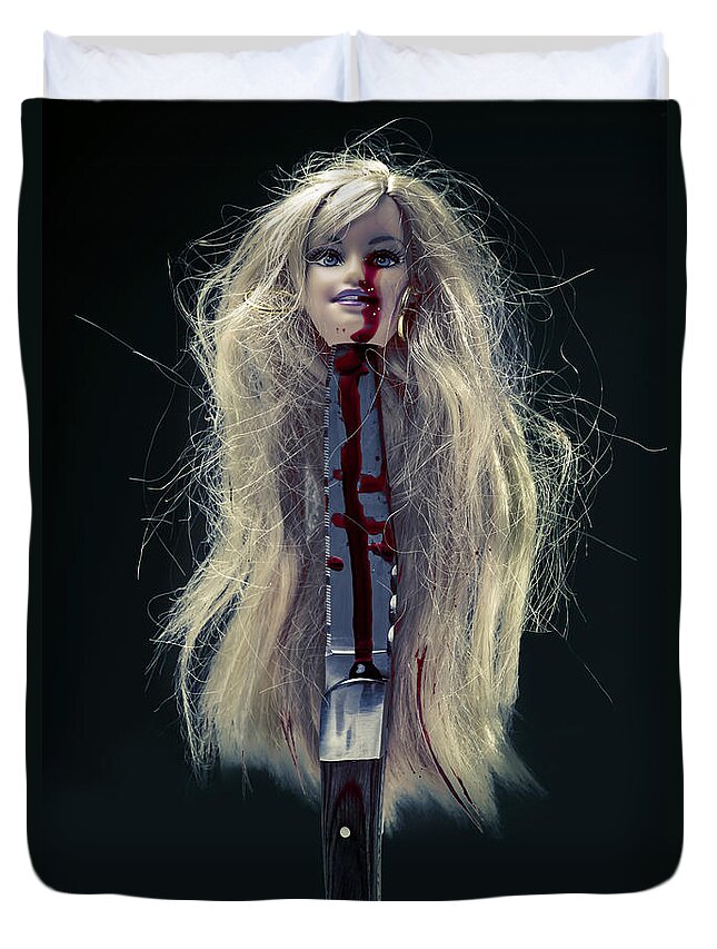 Head Duvet Cover featuring the photograph Head And Knife by Joana Kruse