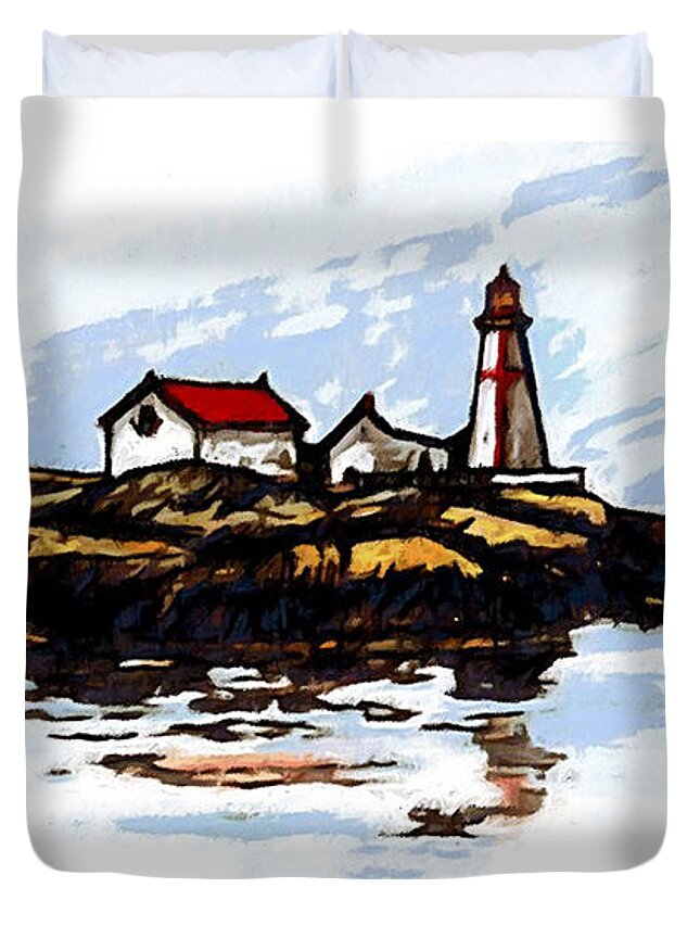 Light Duvet Cover featuring the mixed media Head Harbour Lighthouse - Field Sketch by Art MacKay