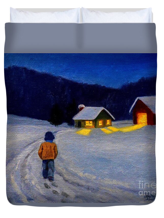 Boy Duvet Cover featuring the painting Heading Back Home by Christopher Shellhammer