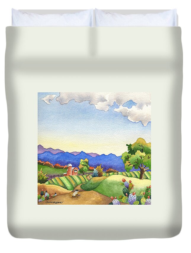 Spike The Dhog Painting Duvet Cover featuring the painting Heading for the Farm by Anne Gifford