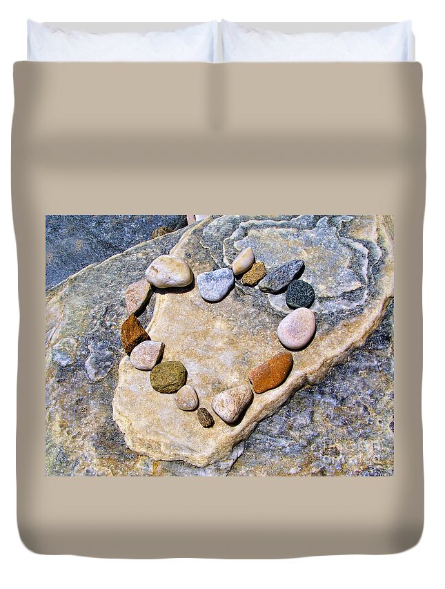 Valentines Duvet Cover featuring the photograph Heart and stones by Daliana Pacuraru