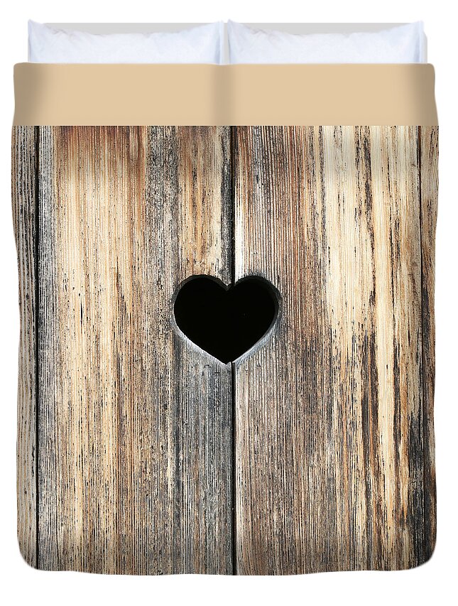Brown Duvet Cover featuring the photograph Heart in Wood by Brooke T Ryan