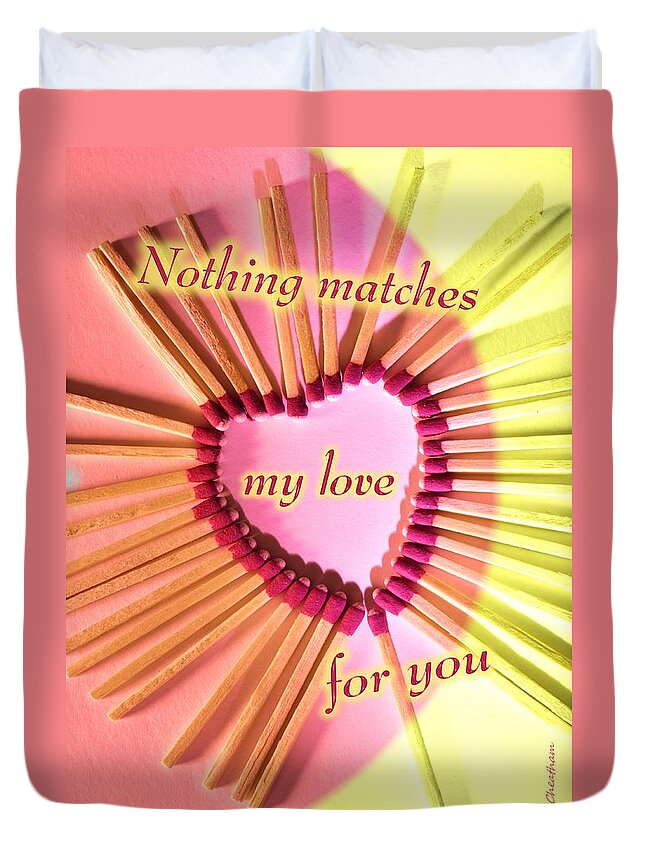 Small Matches Duvet Cover featuring the digital art Heart Matches by Kae Cheatham