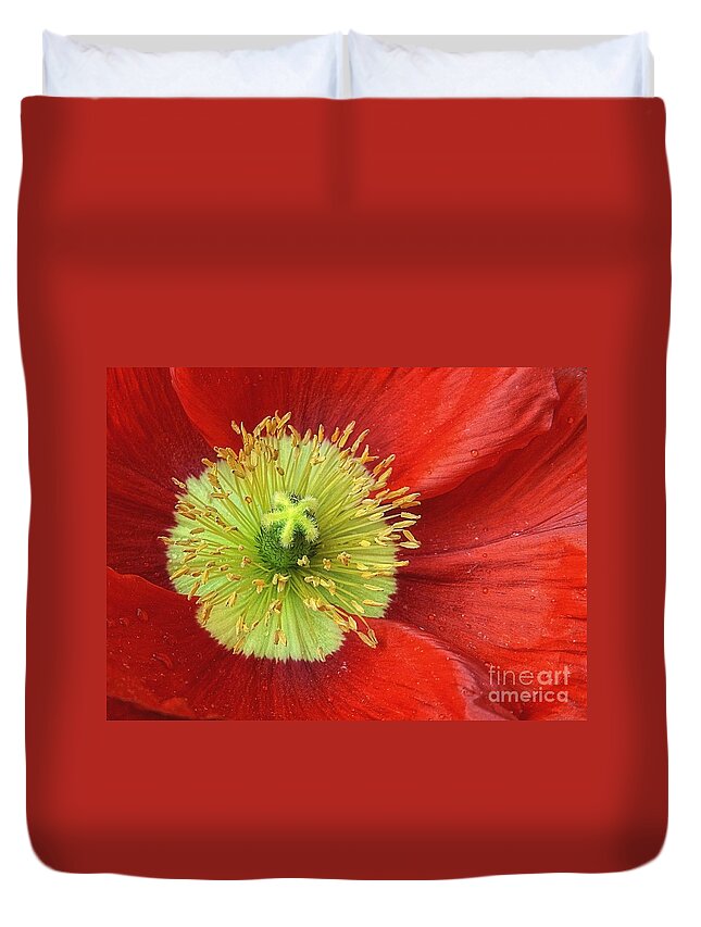 Red Duvet Cover featuring the photograph Heart Of A Red Poppy by Sharon Woerner