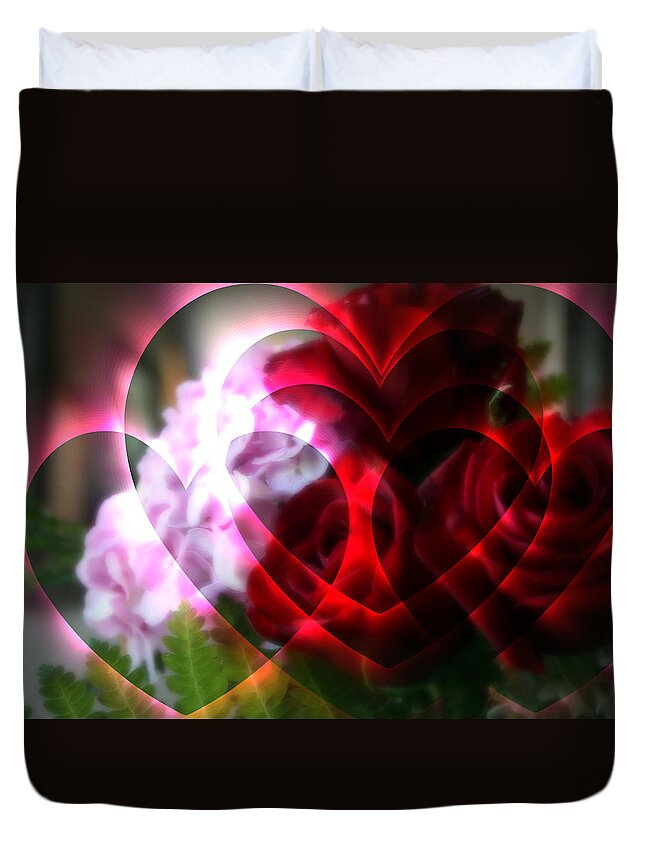 Abstract Duvet Cover featuring the photograph Hearts A Fire by Kay Novy