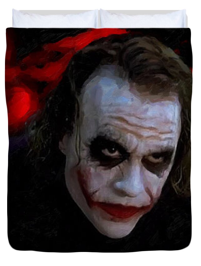 Joker Duvet Cover featuring the digital art Heath Ledger as Joker by Geet Anjali