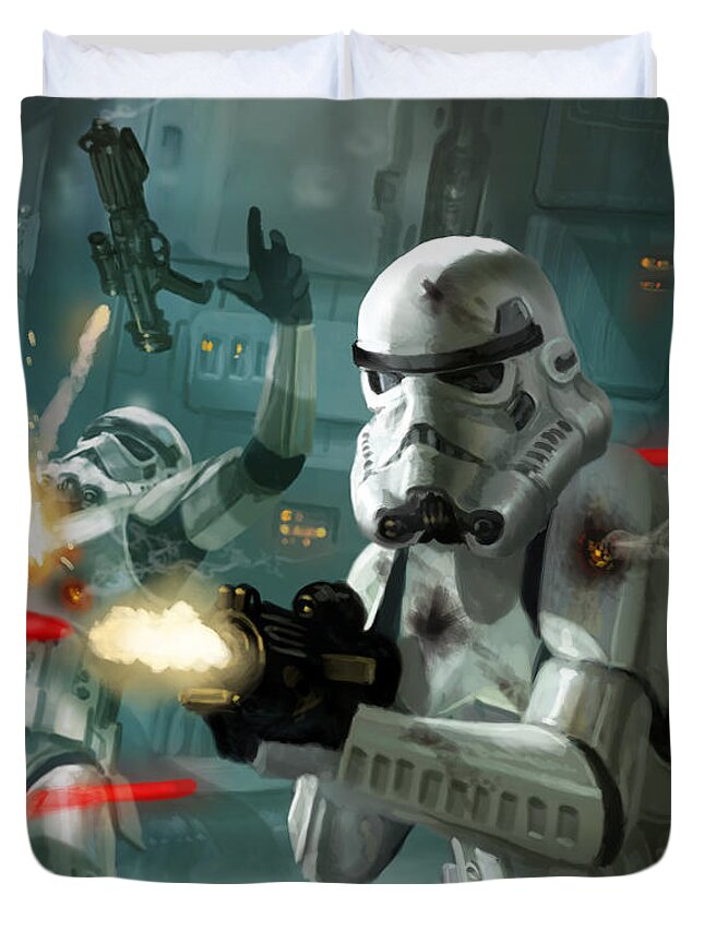 Star Wars Duvet Cover featuring the digital art Heavy Storm Trooper - Star Wars the Card Game by Ryan Barger