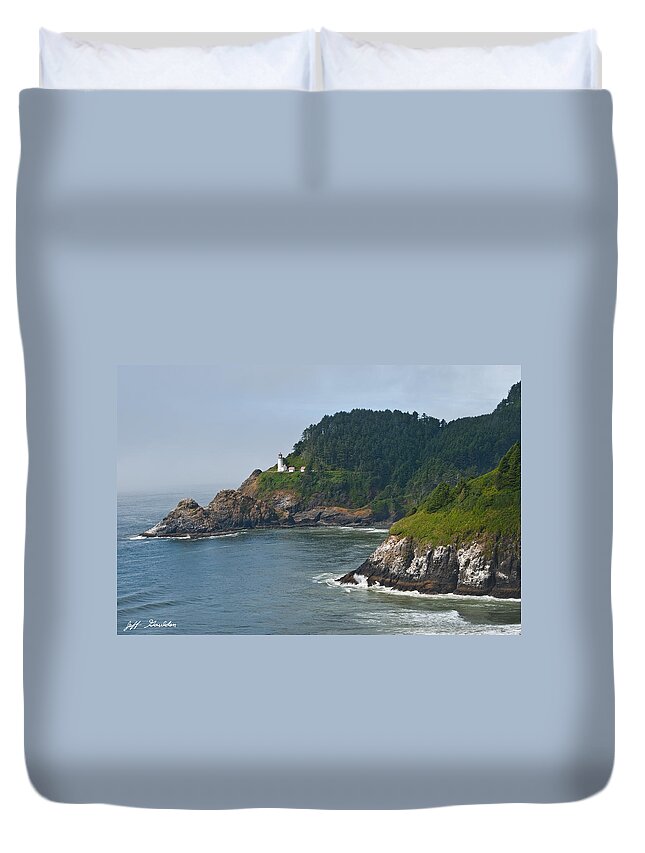 Architecture Duvet Cover featuring the photograph Heceta Head Overlooking the Pacific Ocean by Jeff Goulden