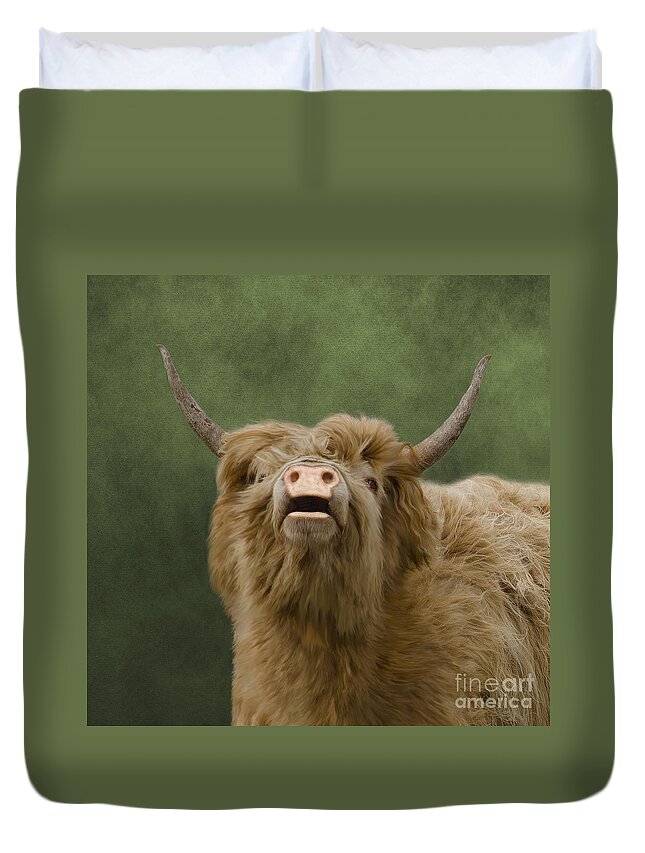 Cow Duvet Cover featuring the photograph Heelan Coo by Linsey Williams