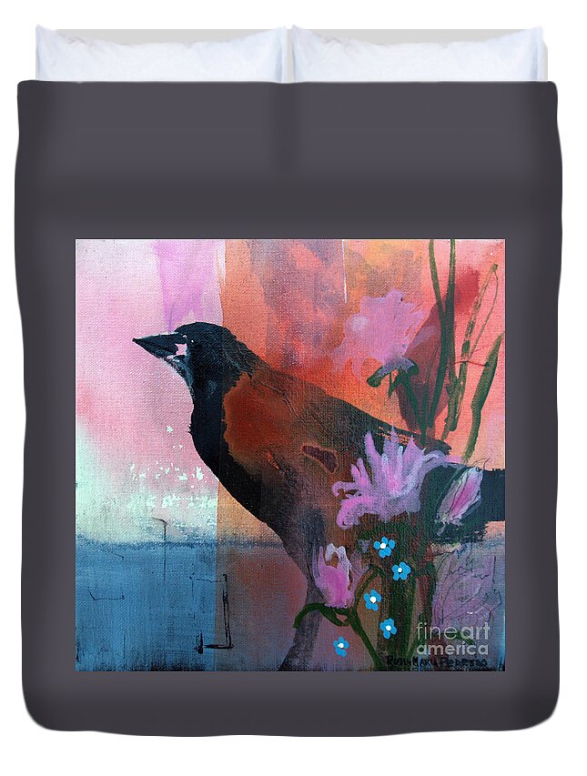 Crow Duvet Cover featuring the painting Hello Crow by Robin Pedrero